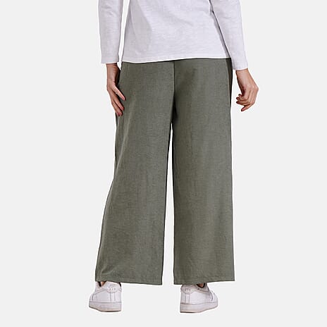 Tamsy Wide Leg Lounge Trousers with Pockets (Size XXL) - Olive Green