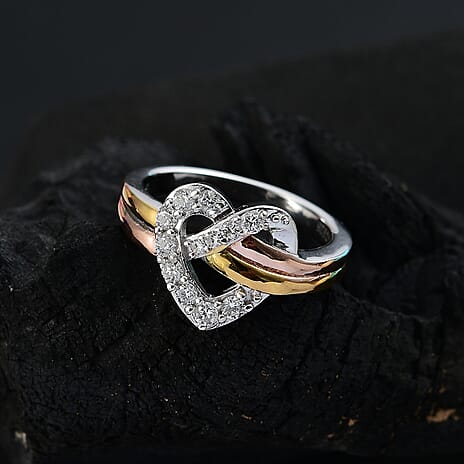 GP - Amore Collection Lab Grown Diamond & Blue Sapphire Heart Ring in 18K Vermeil Yellow Gold Plated & Rhodium Overlay Sterling Silver 0.34 Ct.