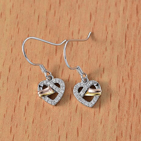 GP - Amore Collection Lab Grown Diamond (SI-GH) & Blue Sapphire Solitaire Lever Back Heart Earrings with Hook in 18K Vermeil Yellow & Rose Gold Plated & Rhodium Overlay Sterling Silver 0.38 Ct.