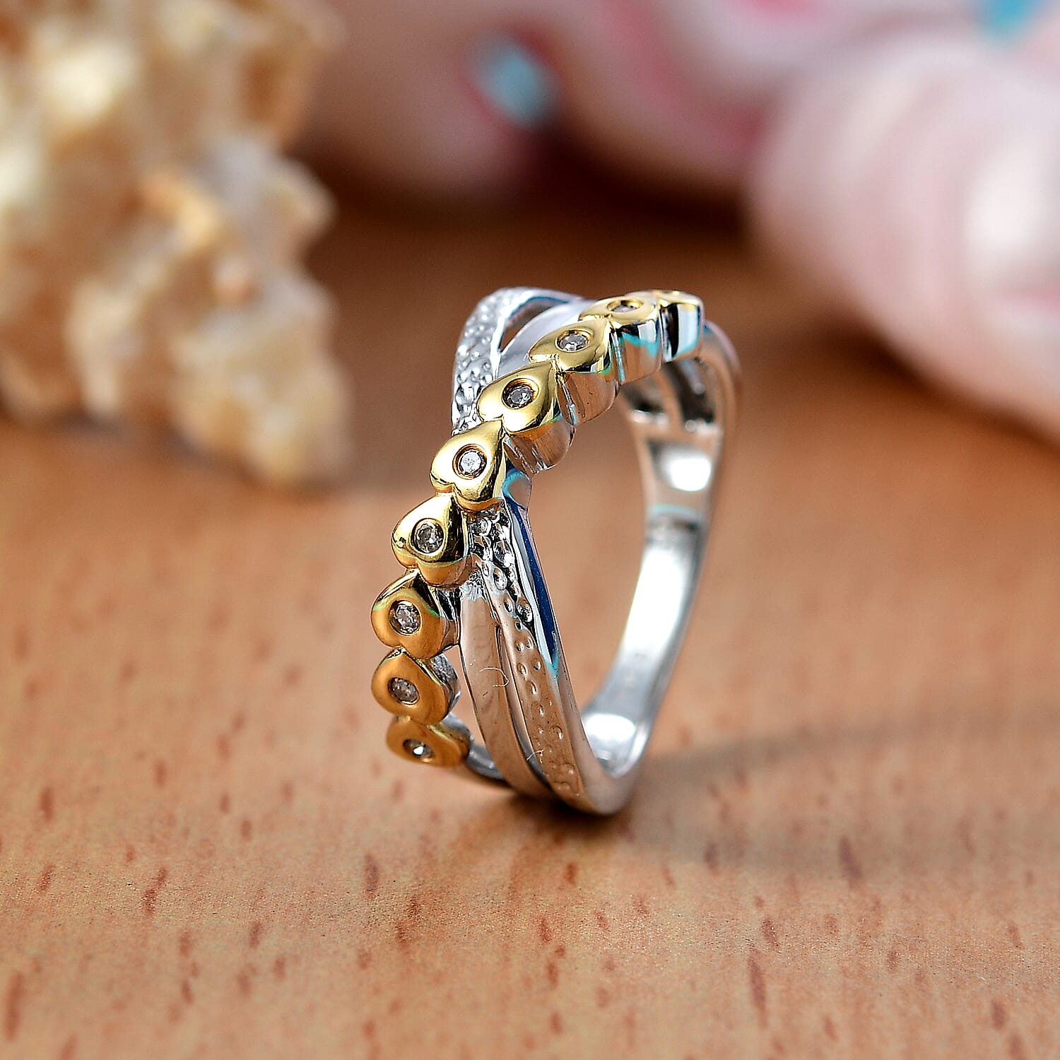 GP Lab Grown Diamond (SI-GH) & Blue Sapphire Ring in 18K Vermeil Yellow Gold Plated Sterling Silver