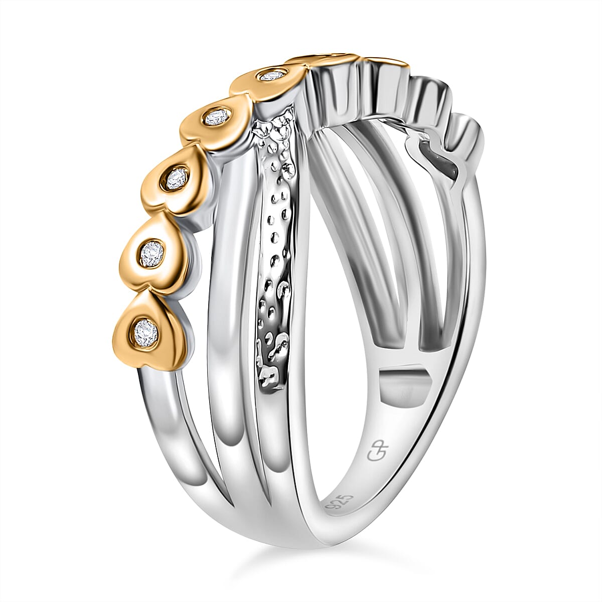 GP Lab Grown Diamond (SI-GH) & Blue Sapphire Ring in 18K Vermeil Yellow Gold Plated Sterling Silver