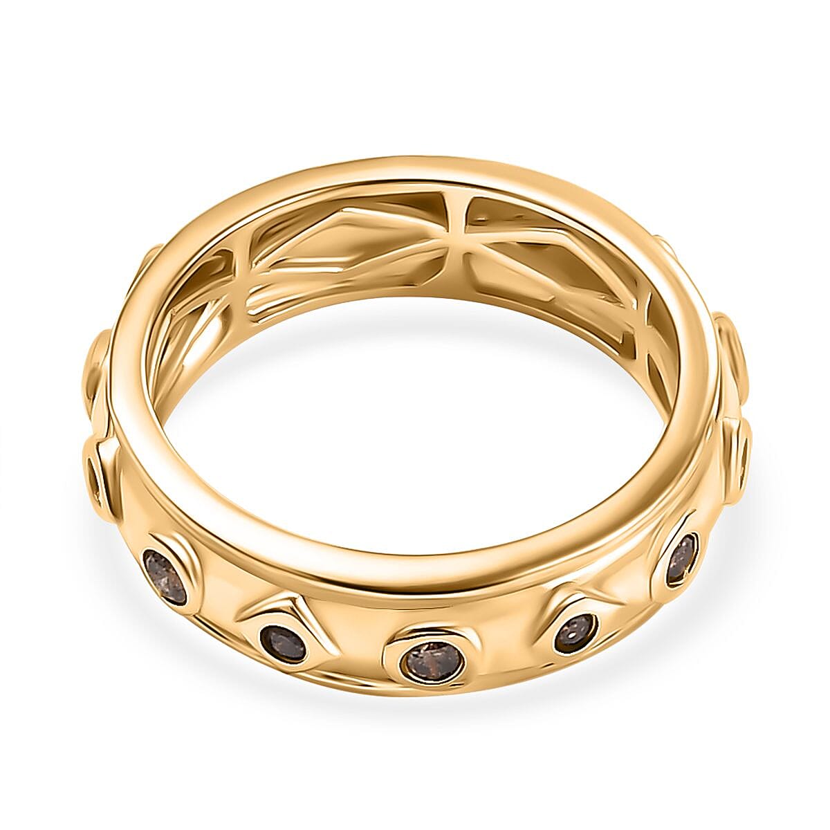 GP Natural Champagne Diamond & Blue Sapphire Band Ring in 18K Vermeil Yellow Gold Plated Sterling Silver GP Natural Champagne Diamond & Blue Sapphire Band Ring in 18K Vermeil Yellow Gold Plated Sterling Silver