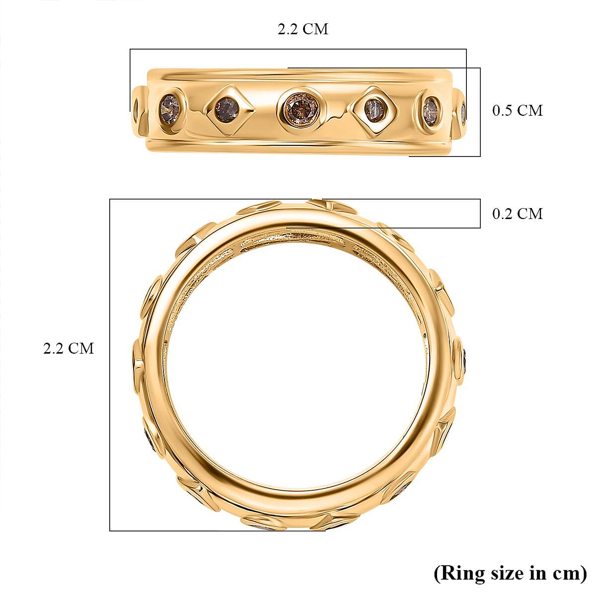 GP Natural Champagne Diamond & Blue Sapphire Band Ring in 18K Vermeil Yellow Gold Plated Sterling Silver GP Natural Champagne Diamond & Blue Sapphire Band Ring in 18K Vermeil Yellow Gold Plated Sterling Silver