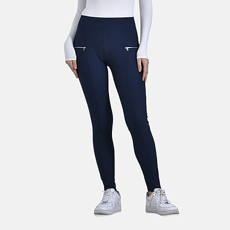 -MAISI PONTE TROUSERS WITH FRON ZIP DETAIL  (Size L) - Navy