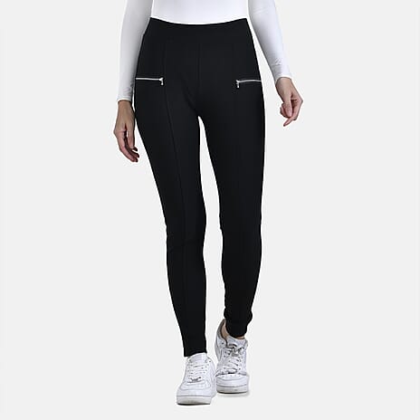 -MAISI PONTE TROUSERS WITH FRON ZIP DETAIL (Size M) - Black