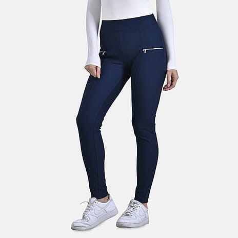 -MAISI PONTE TROUSERS WITH FRON ZIP DETAIL (Size M) - Navy