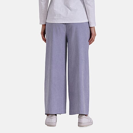 Tamsy Wide Leg Lounge Trousers with Pockets (Size M) - Dusty Blue