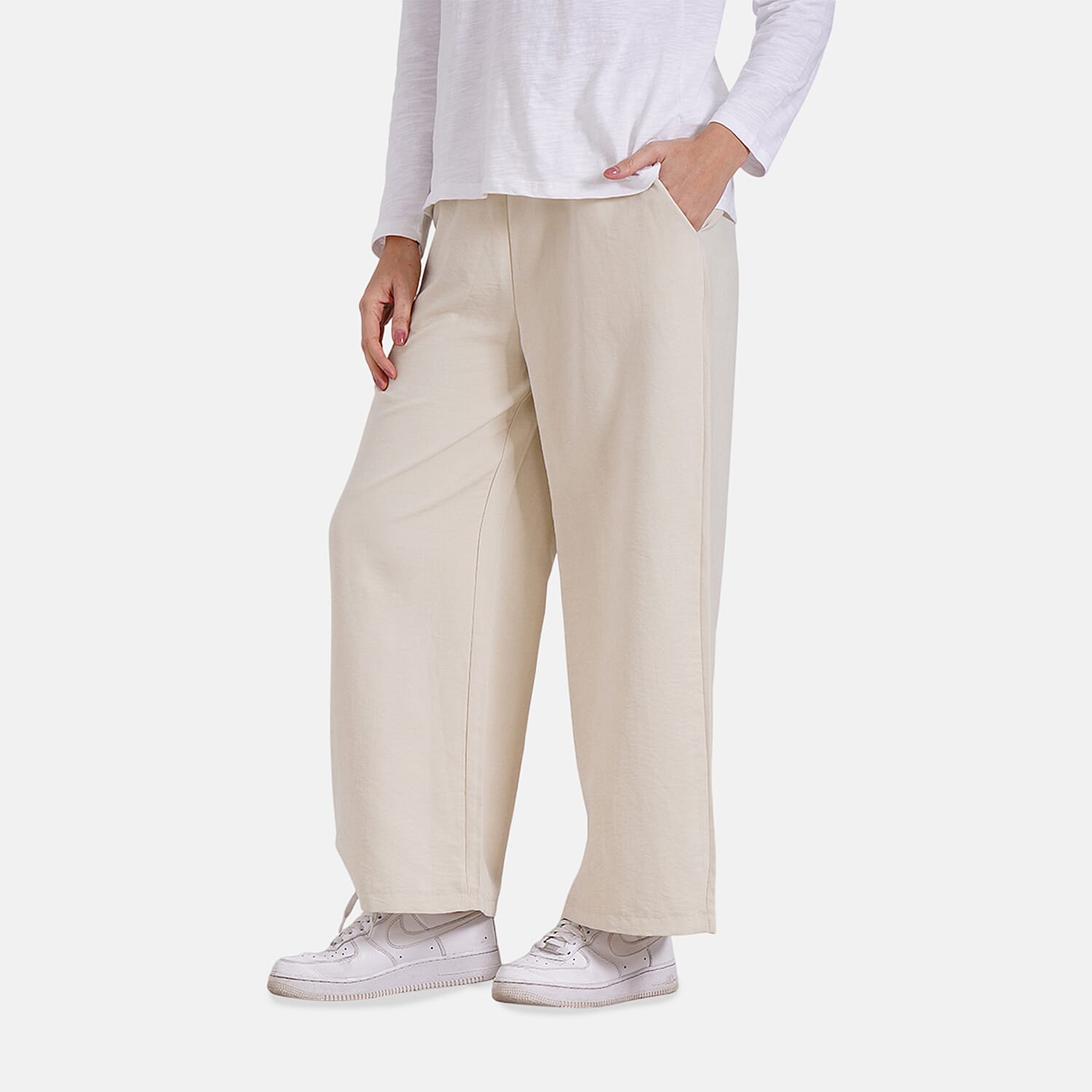 Tamsy Wide Leg Lounge Trousers with Pockets (Size M) - Black