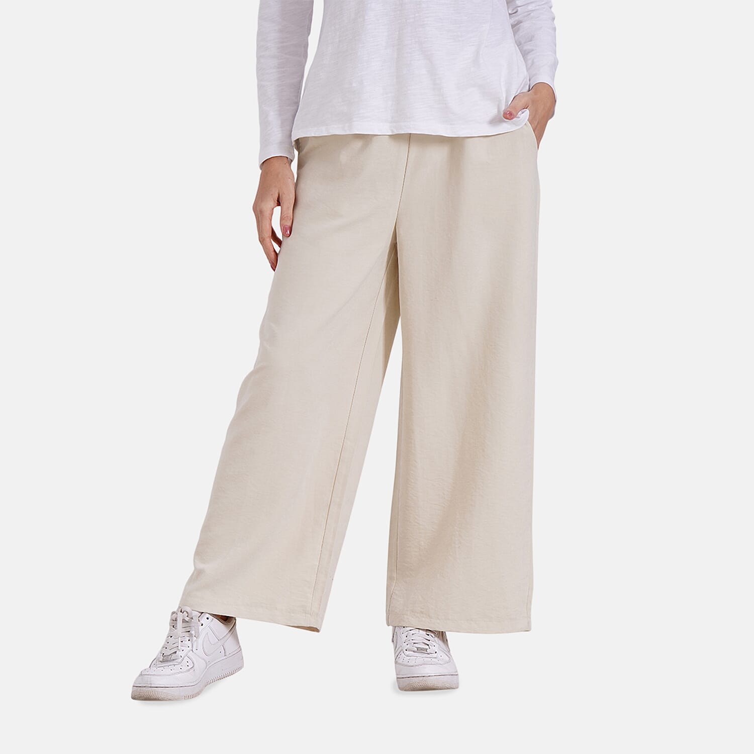 Tamsy Wide Leg Lounge Trousers with Pockets (Size M) - Black