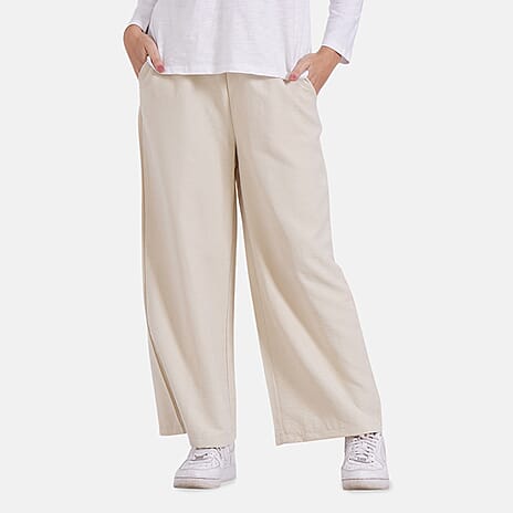 Tamsy Wide Leg Lounge Trousers with Pockets (Size XL) - Cream