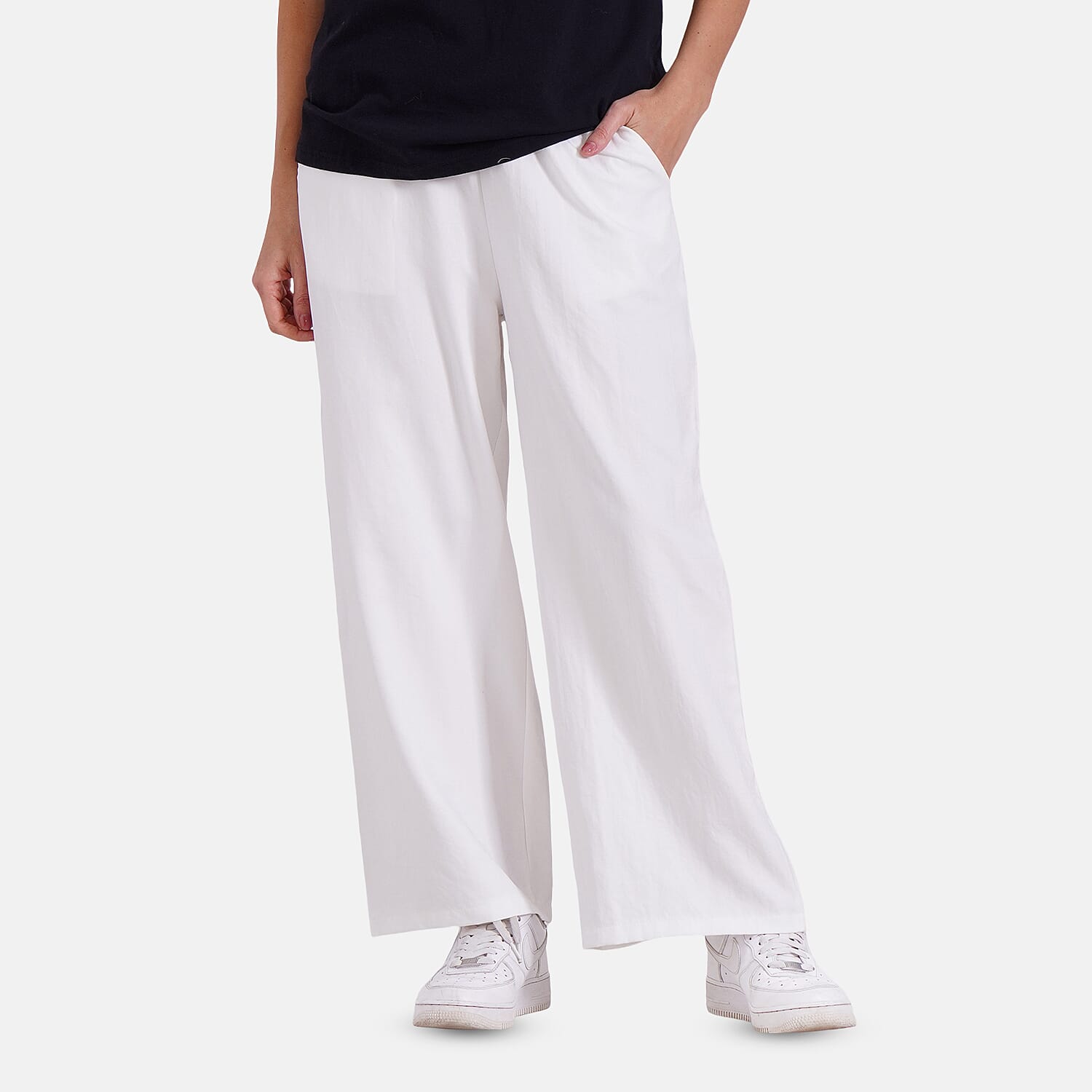 Tamsy Wide Leg Lounge Trousers with Pockets (Size M) - Black