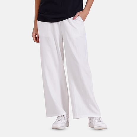 Tamsy Wide Leg Lounge Trousers with Pockets (Size M) - White