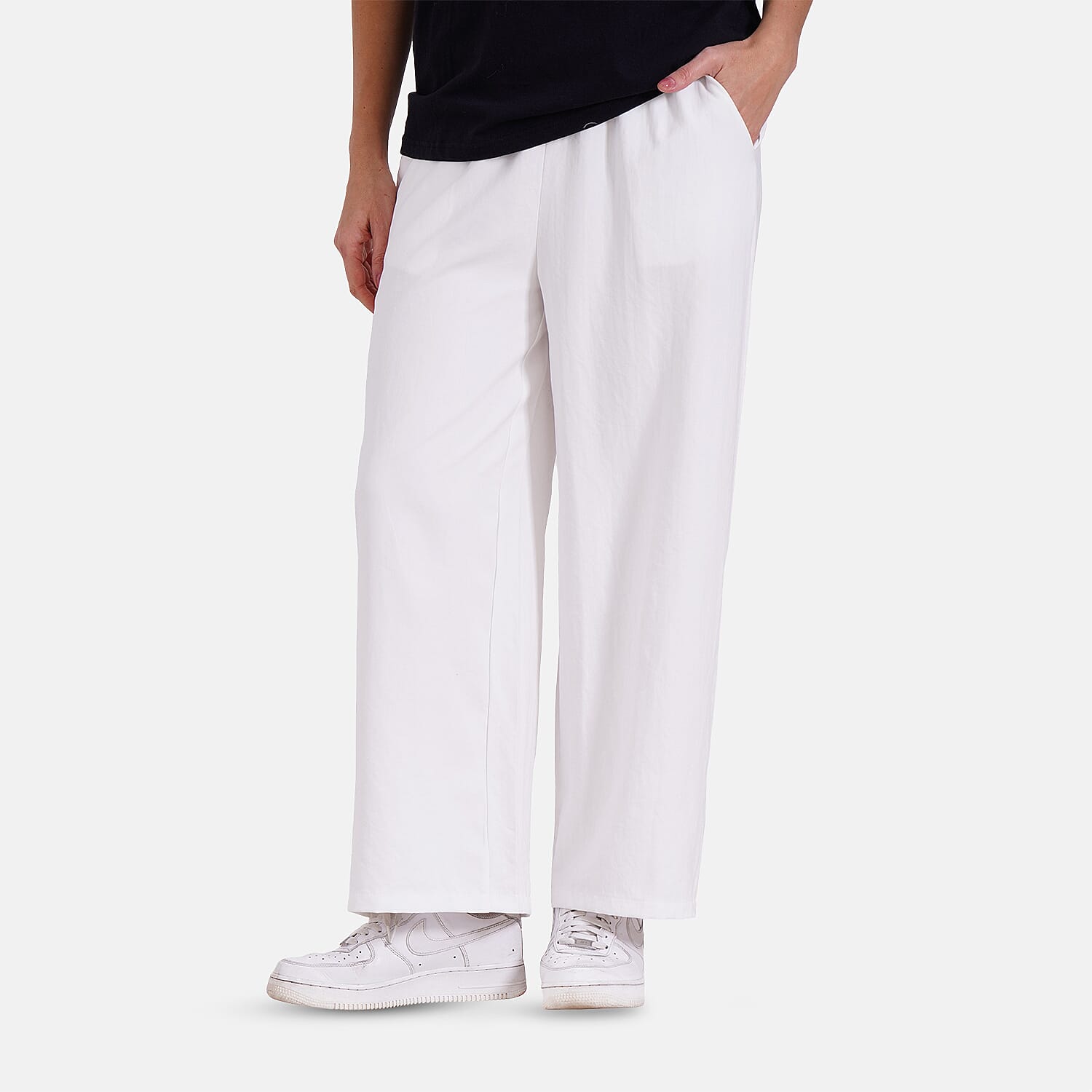 Tamsy Wide Leg Lounge Trousers with Pockets (Size M) - Black