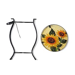 Multicolour Sunflower Glass Garden Table with Solar LED Lights