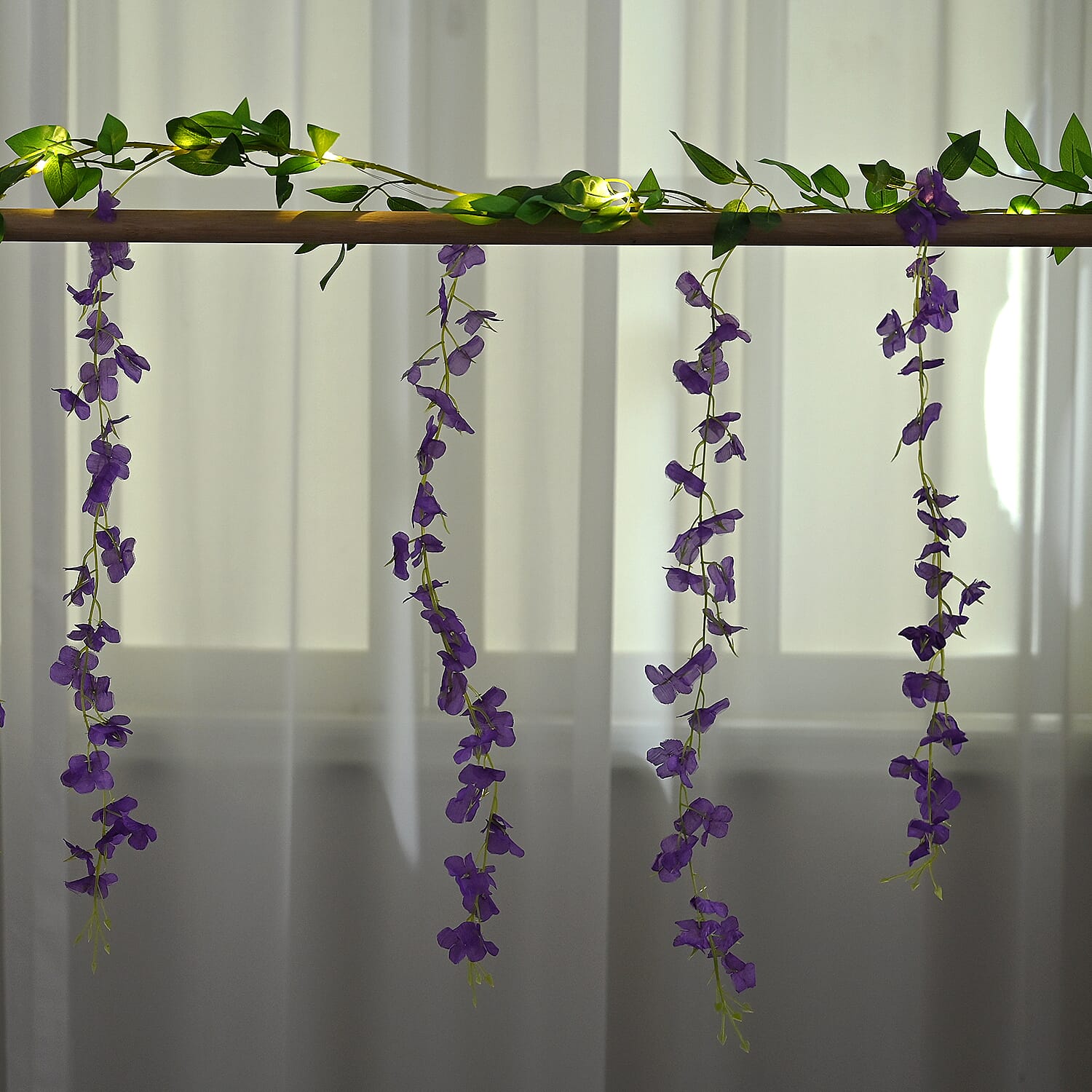Purple LED Flower String Lights - 20 Warm White LEDs, 300mAh Rechargeable Battery (included) - 180cm