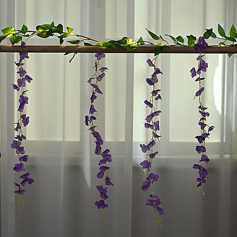 Purple LED Flower String Lights - 20 Warm White LEDs, 300mAh Rechargeable Battery (included) - 180cm