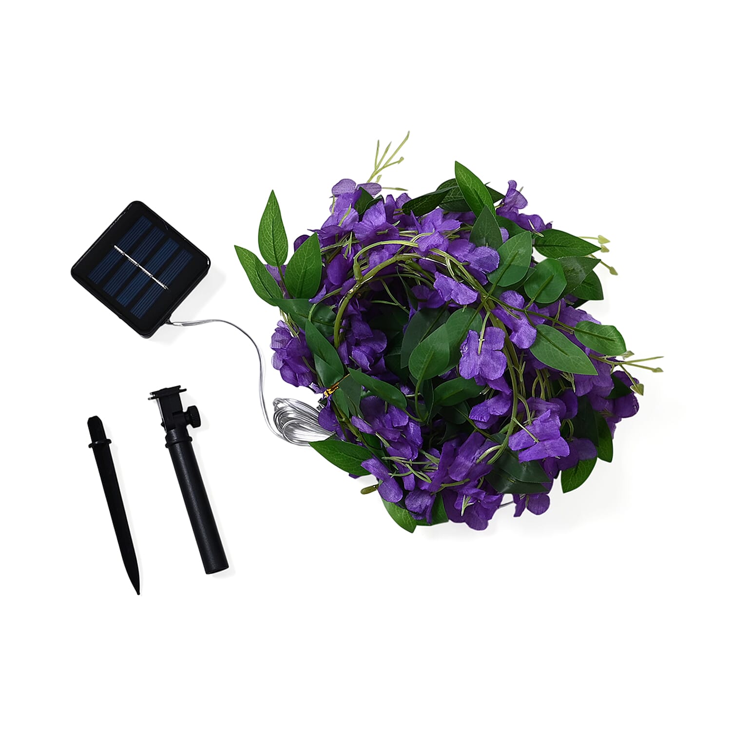 Purple LED Flower String Lights - 20 Warm White LEDs, 300mAh Rechargeable Battery (included) - 180cm