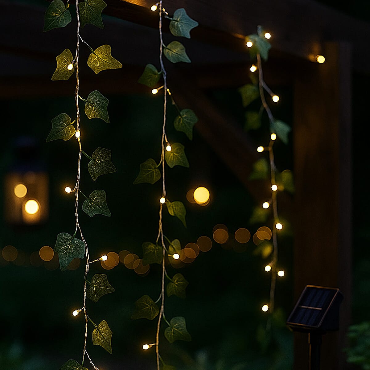 Solar Ivy Leaf String Lights - Green Garland with 160 Warm White LEDs & Rechargeable Battery (Included)