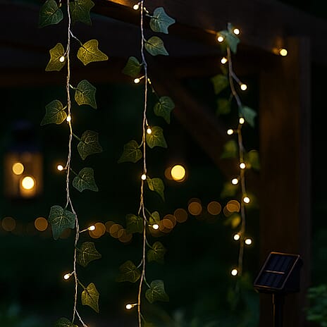 Solar Ivy Leaf String Lights - Green Garland with 160 Warm White LEDs & Rechargeable Battery (Included)