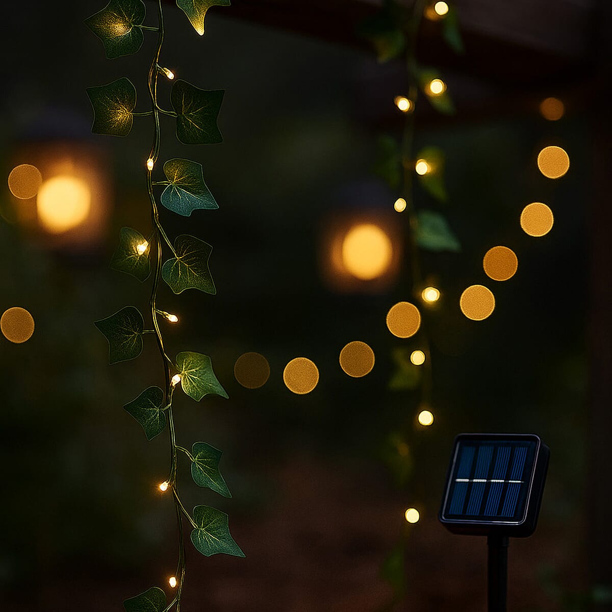 Solar Ivy Leaf String Lights - Green Garland with 160 Warm White LEDs & Rechargeable Battery (Included)
