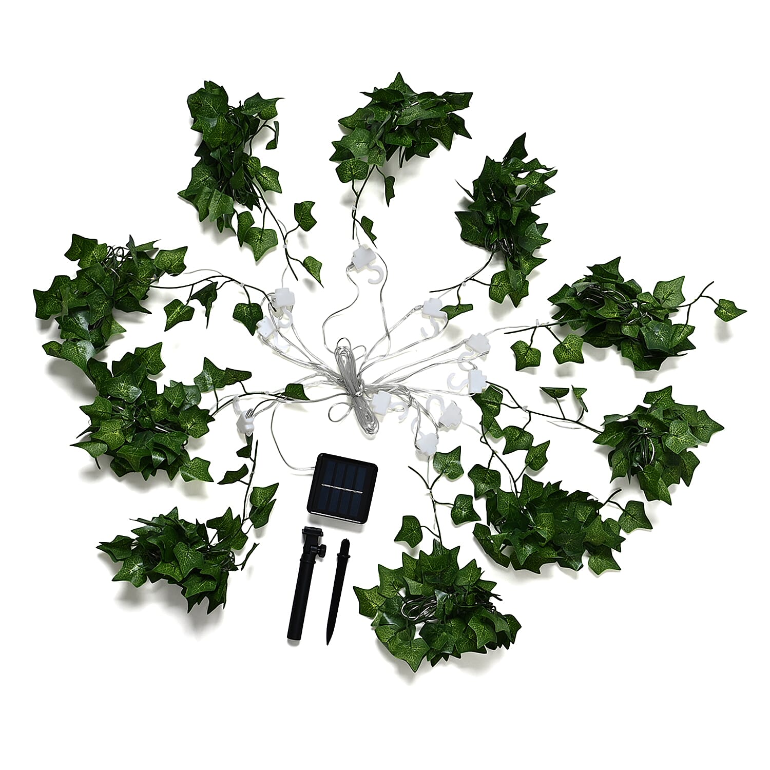 Solar Ivy Leaf String Lights - Green Garland with 160 Warm White LEDs & Rechargeable Battery (Included)