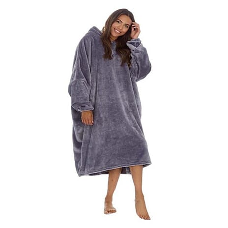 Super Soft Plush Fleece Oversized Hoodie with Side Pockets - Pink - Gery