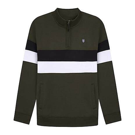 Charles Norton Cotton Stripe Detail Zip Sweatshirt (Size L) - Green