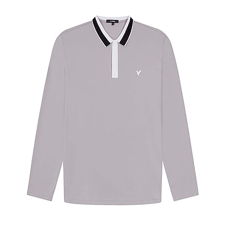 D Rock Stripe Collar Polo Shirt (Size XXL) - Grey
