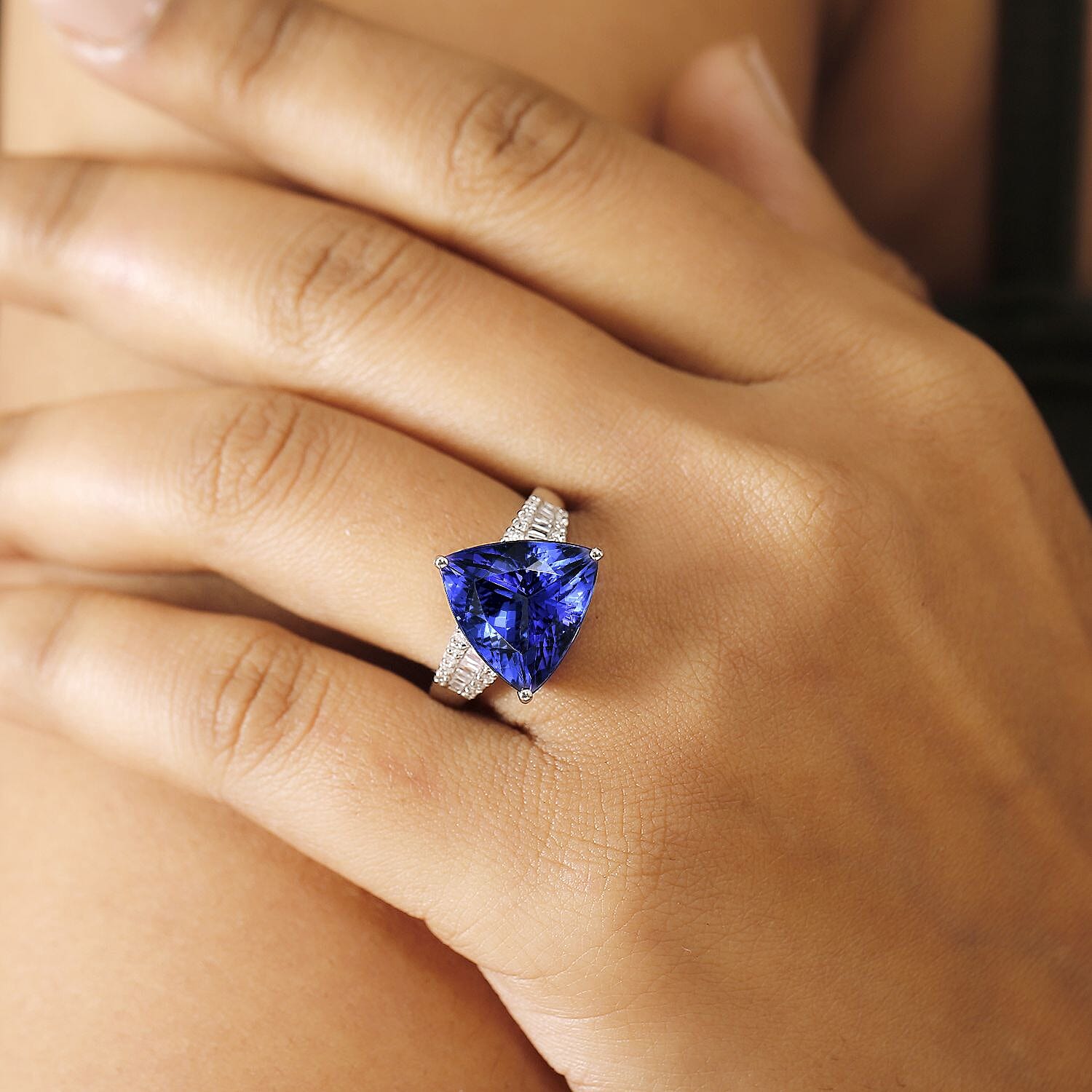 RHAPSODY - 950 Platinum AAAA Tanzanite & White Diamond (VS-E-F) Solitaire Ring 7.84 Ct.