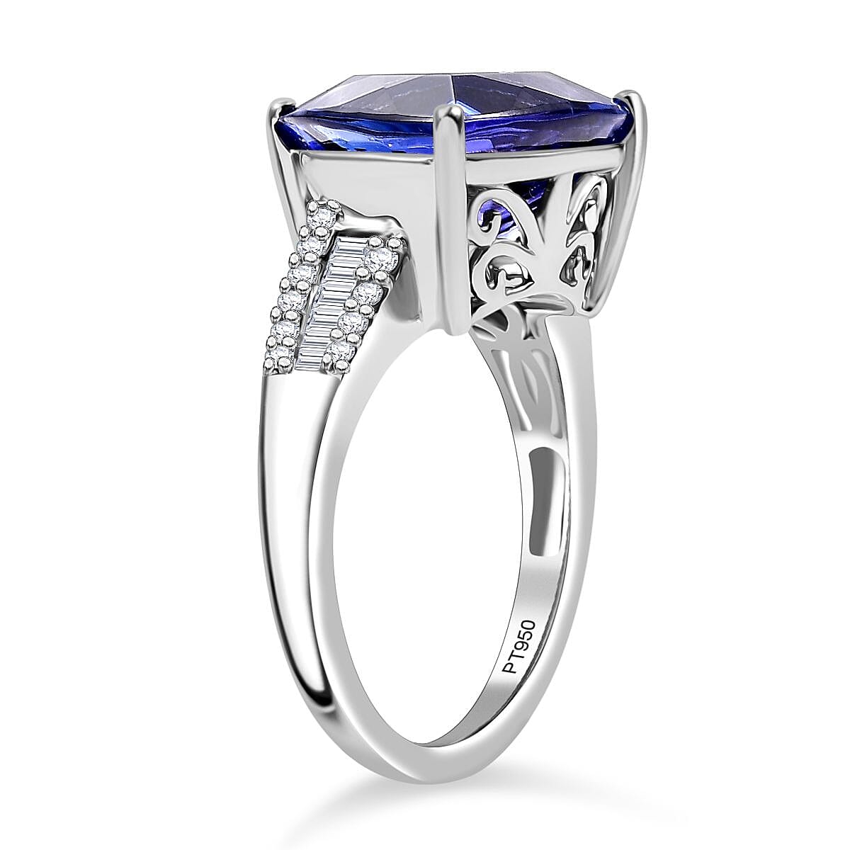 RHAPSODY - 950 Platinum AAAA Tanzanite & White Diamond (VS-E-F) Solitaire Ring 7.84 Ct.