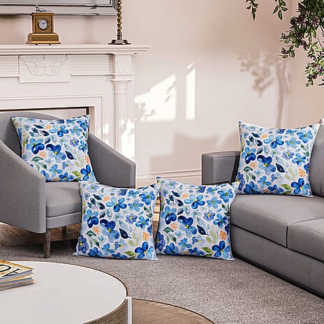 4-Piece Waterproof Outdoor Cushion Covers (Size 45x45cm) - Blue - Green Floral Print