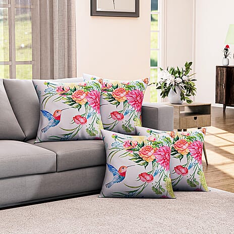 4-Piece Waterproof Outdoor Cushion Covers (Size 45x45cm) - Pink Floral - Hummingbird Print
