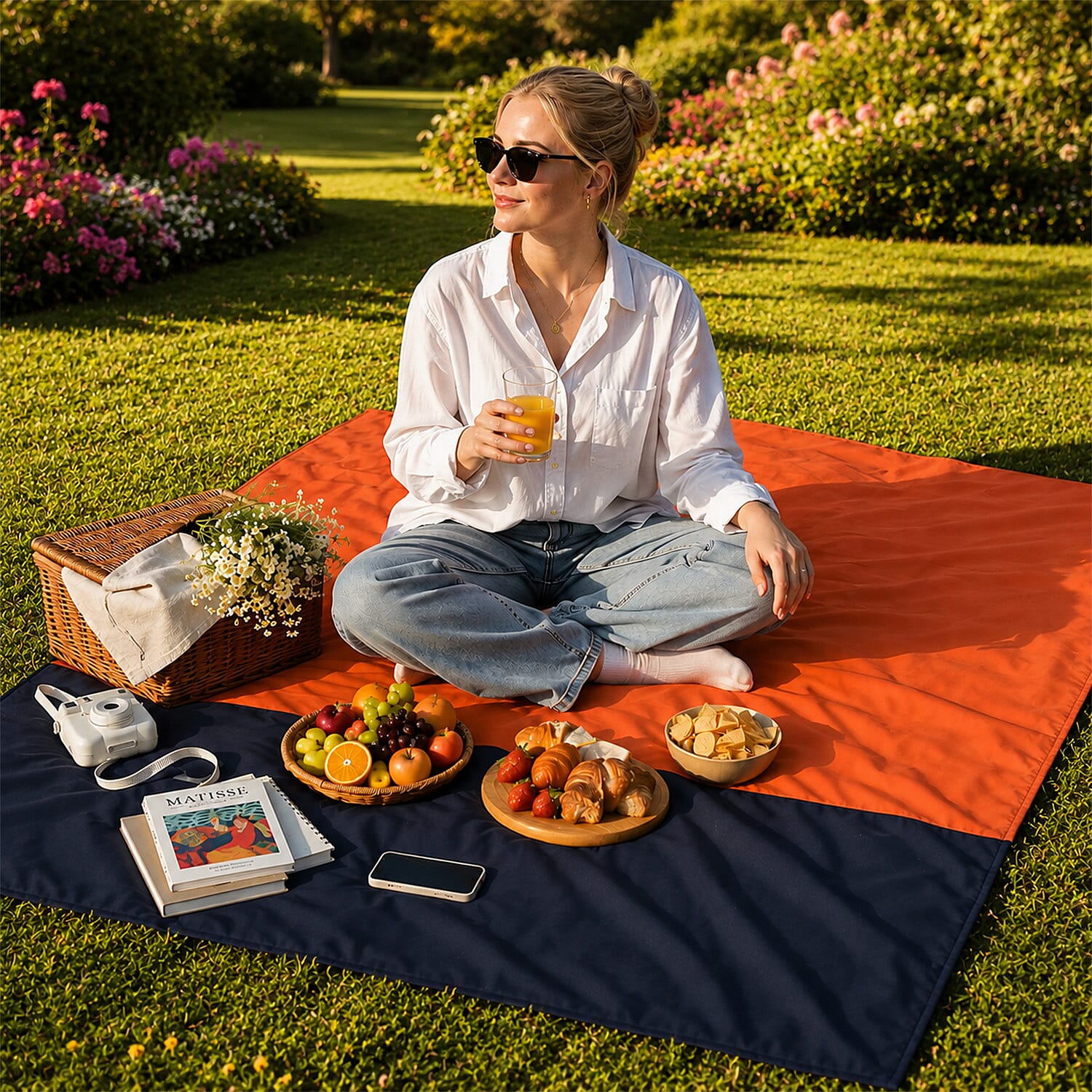 Waterproof Picnic Blanket (Size 200x200cm) - Orange