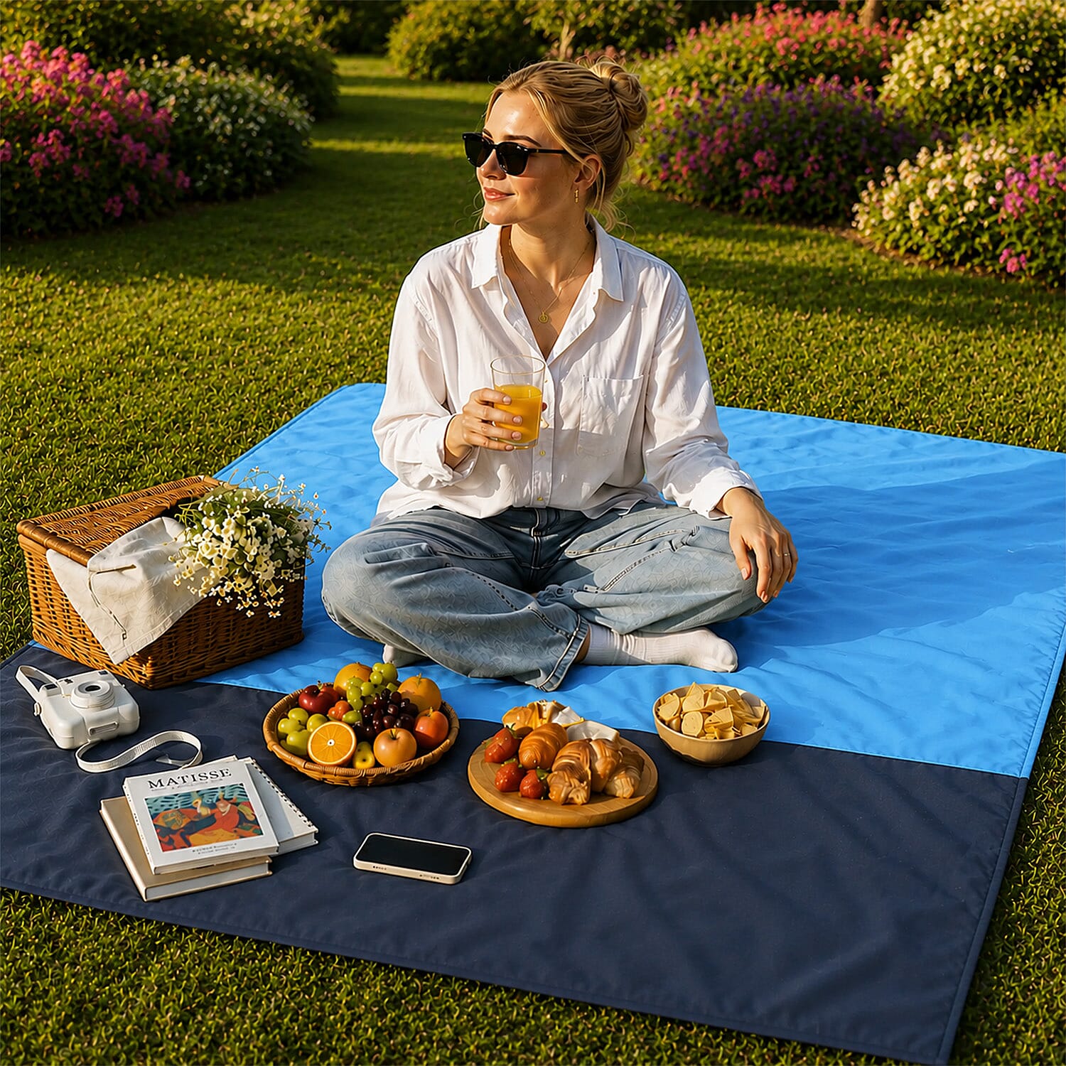 Waterproof Picnic Blanket (Size 200x200cm) - Blue