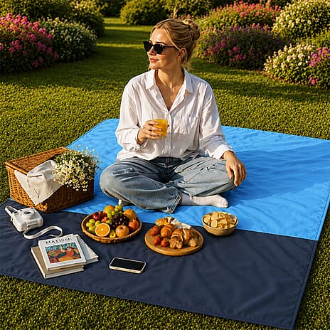 Waterproof Picnic Blanket (Size 200x200cm) - Blue