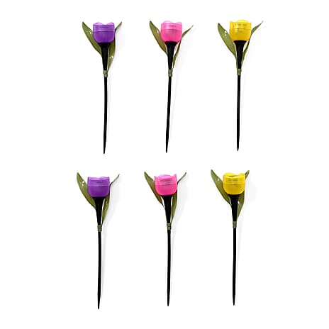 Set of 6  Tulip Flower Solar Garden LED Light - Pink, Yellow & Purple