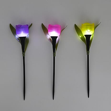 Set of 6  Tulip Flower Solar Garden LED Light - Pink, Yellow & Purple