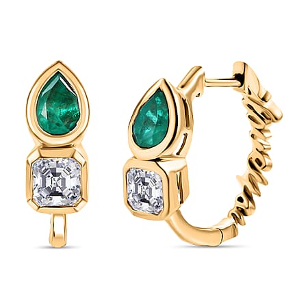 GP - Art Deco - Emeraldine Triplet Quartz, Blue Sapphire and Moissanite Full Hoop Earring in 18K Vermeil Yellow Gold Plated Sterling Silver 3.40 Ct. GP - Art Deco - Emeraldine Triplet Quartz, Blue Sapphire and Moissanite Full Hoop Earring in 18K Vermeil Yellow Gold Plated Sterling Silver 3.40 Ct.