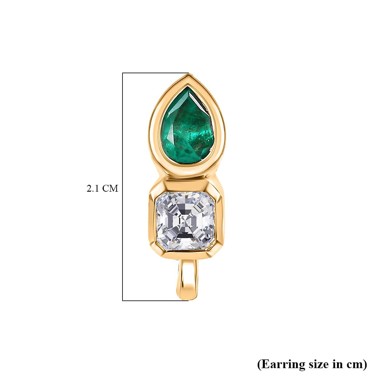 GP - Art Deco Emeraldine Quartz, Blue Sapphire & Moissanite  Hoop Earring in 18K Vermeil Sterling Silver 3.40 Ct.