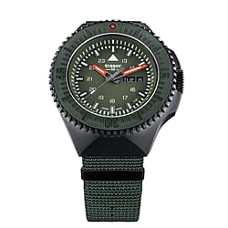 Traser Black Stealth Green P69 Swiss Quartz Movt. 20ATM Water Resistance Day Date Dial Mens Watch with Strap