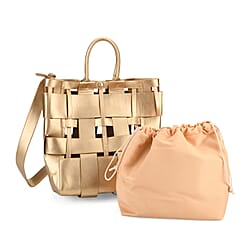 Hollow Woven Design Bucket Bag with Removable Drawstring Pouch - Silver