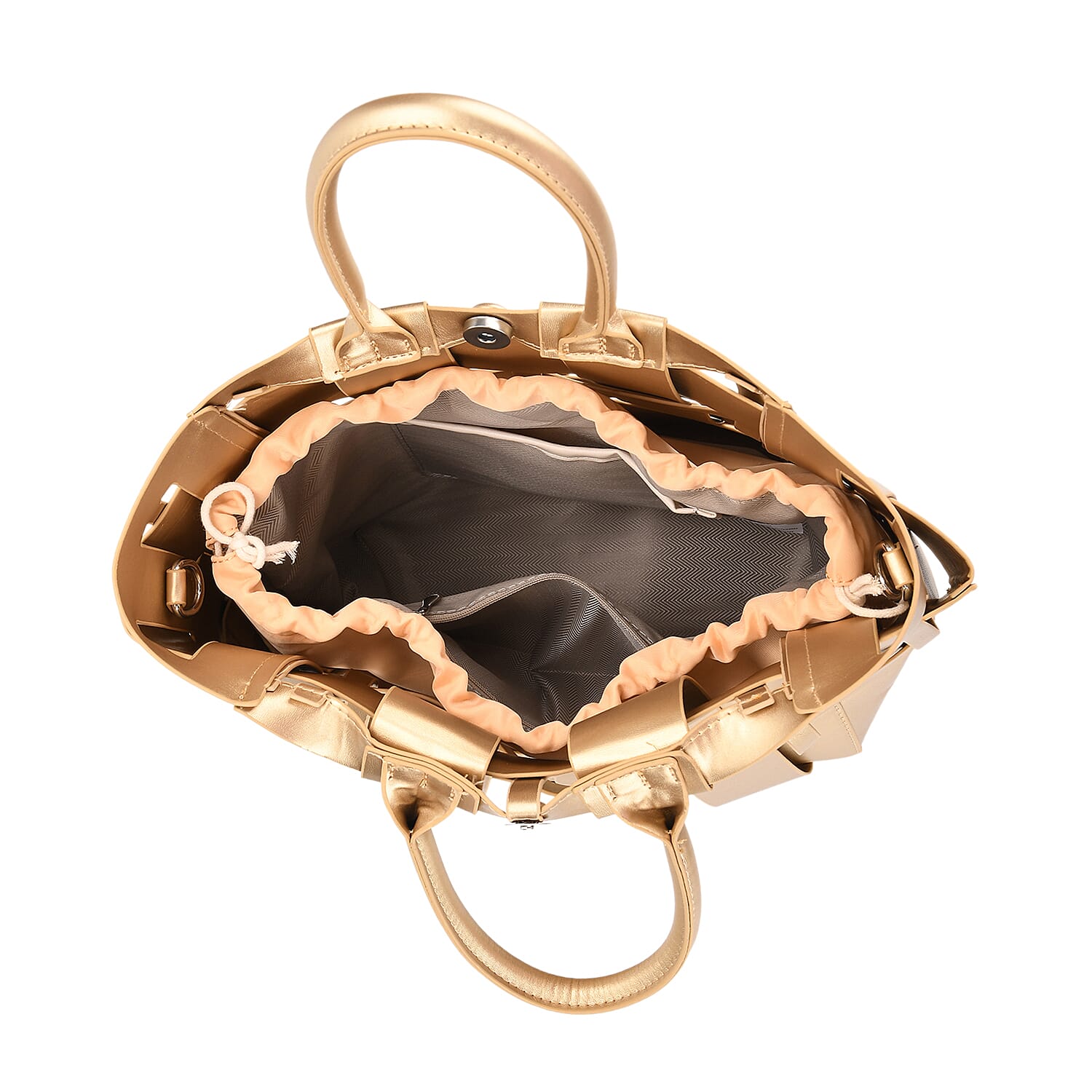 Hollow Woven Design Bucket Bag with Removable Drawstring Pouch - Gold