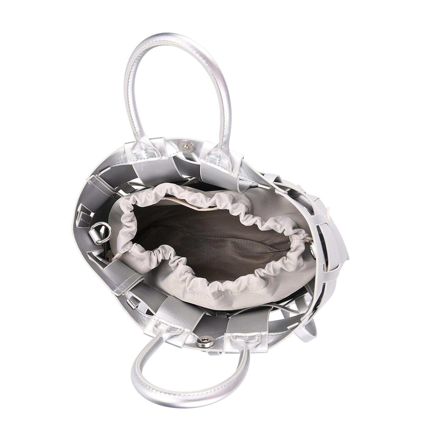 Hollow Woven Design Bucket Bag with Removable Drawstring Pouch - Silver