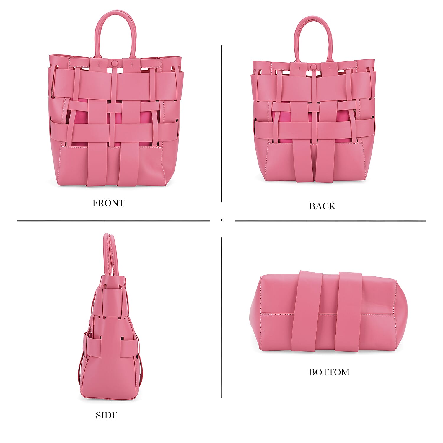 Hollow Woven Design Bucket Bag with Removable Drawstring Pouch - Rose Red