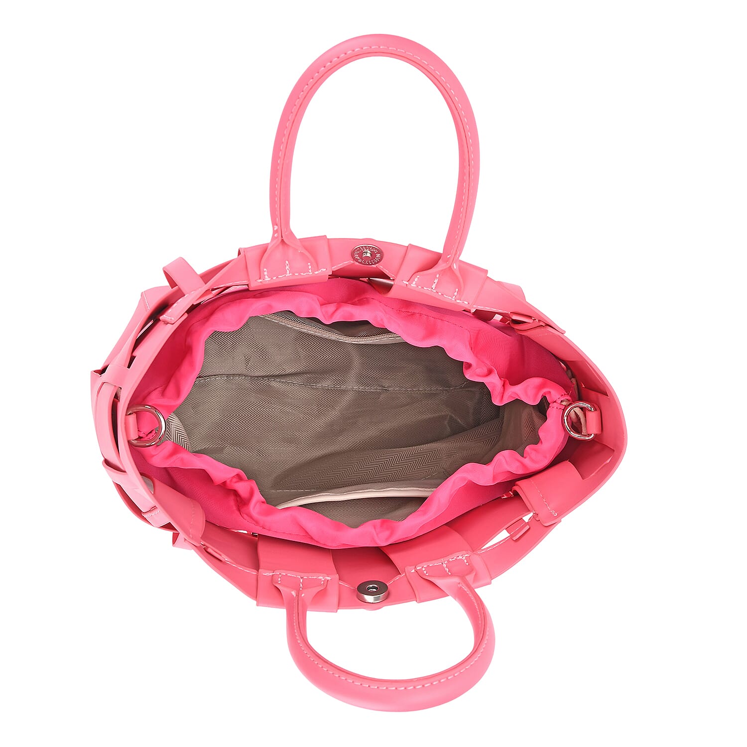 Hollow Woven Design Bucket Bag with Removable Drawstring Pouch - Rose Red