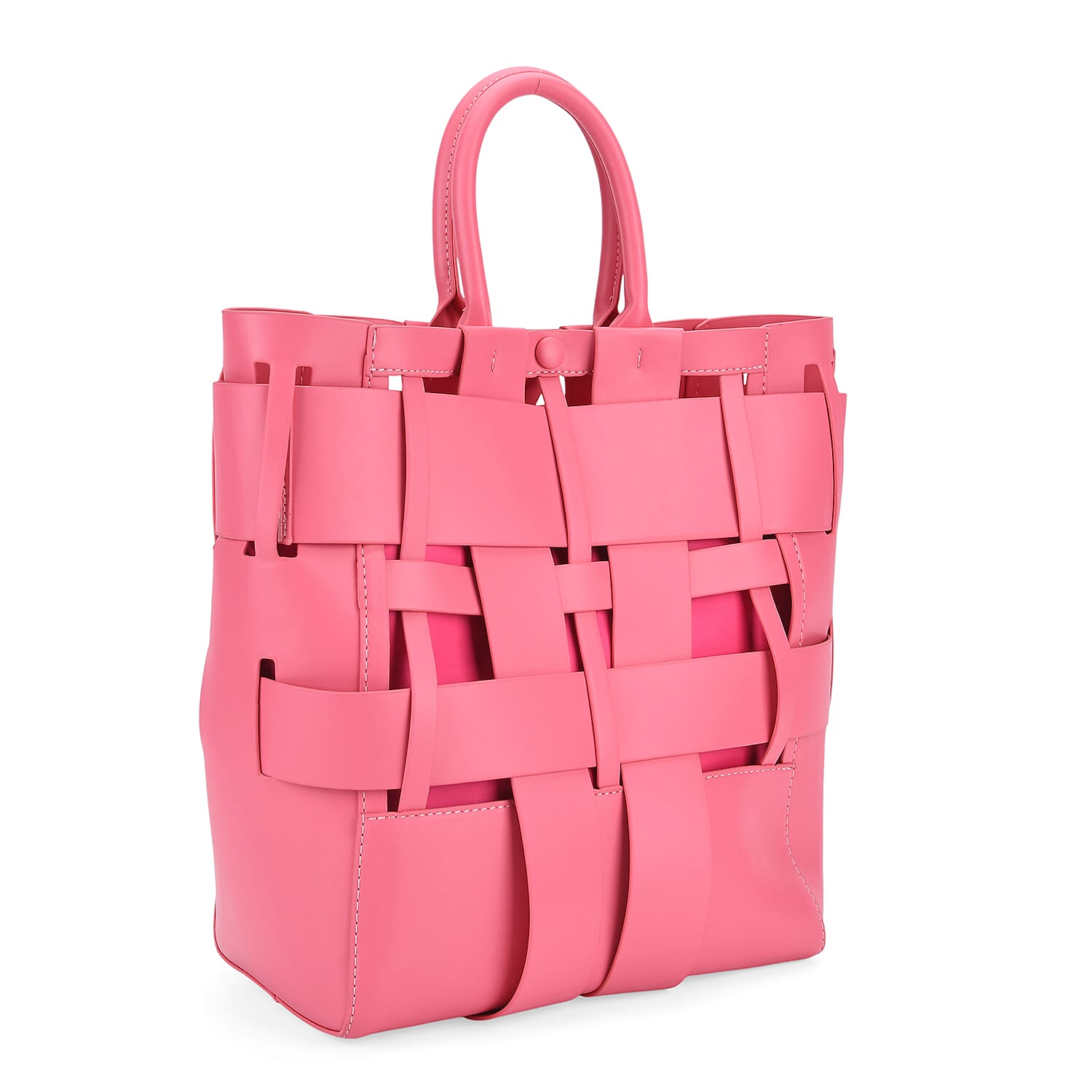 Hollow Woven Design Bucket Bag with Removable Drawstring Pouch - Rose Red