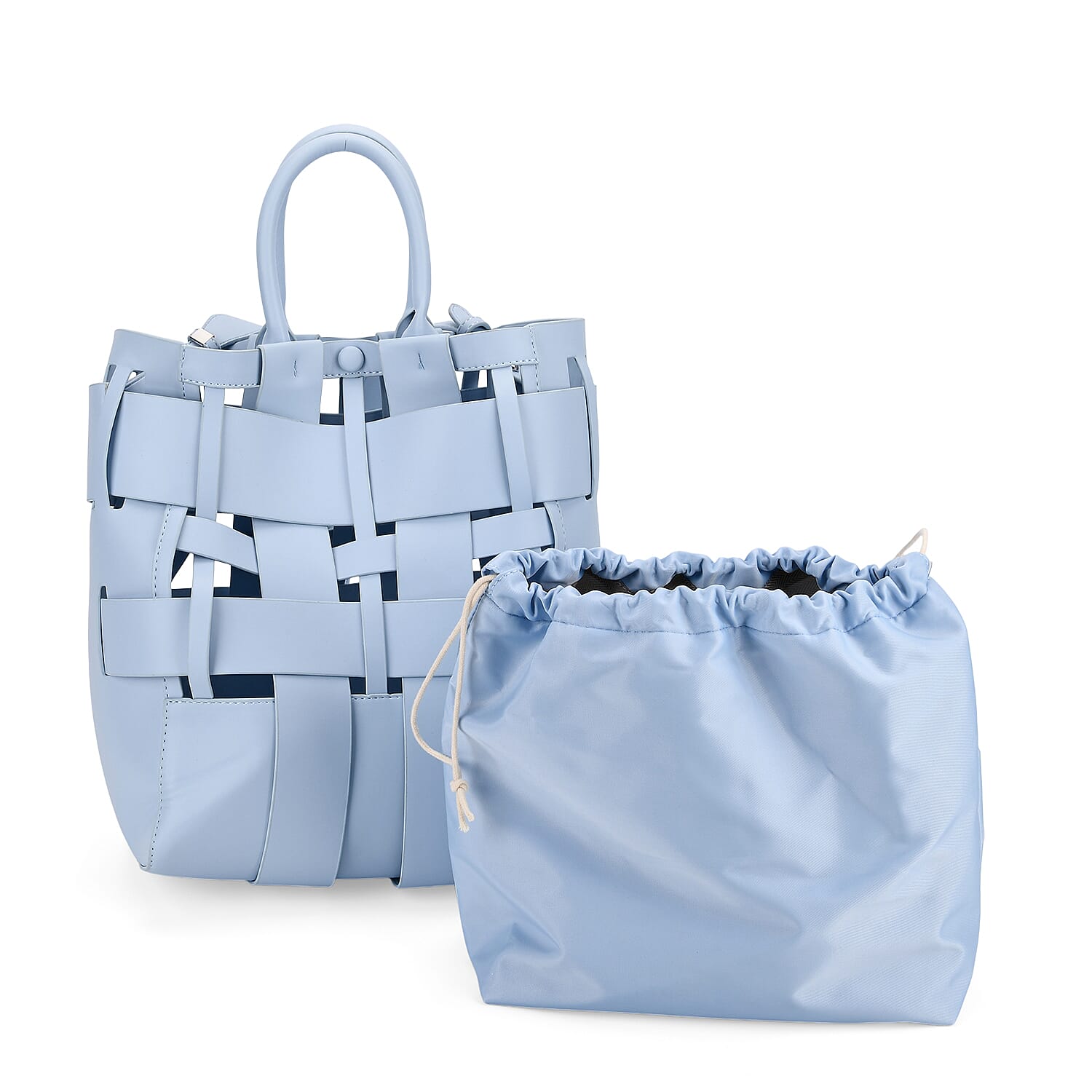Hollow Woven Design Bucket Bag with Removable Drawstring Pouch - Light Blue