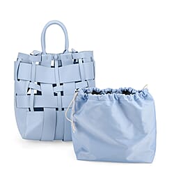 Hollow Woven Design Bucket Bag with Removable Drawstring Pouch - Silver