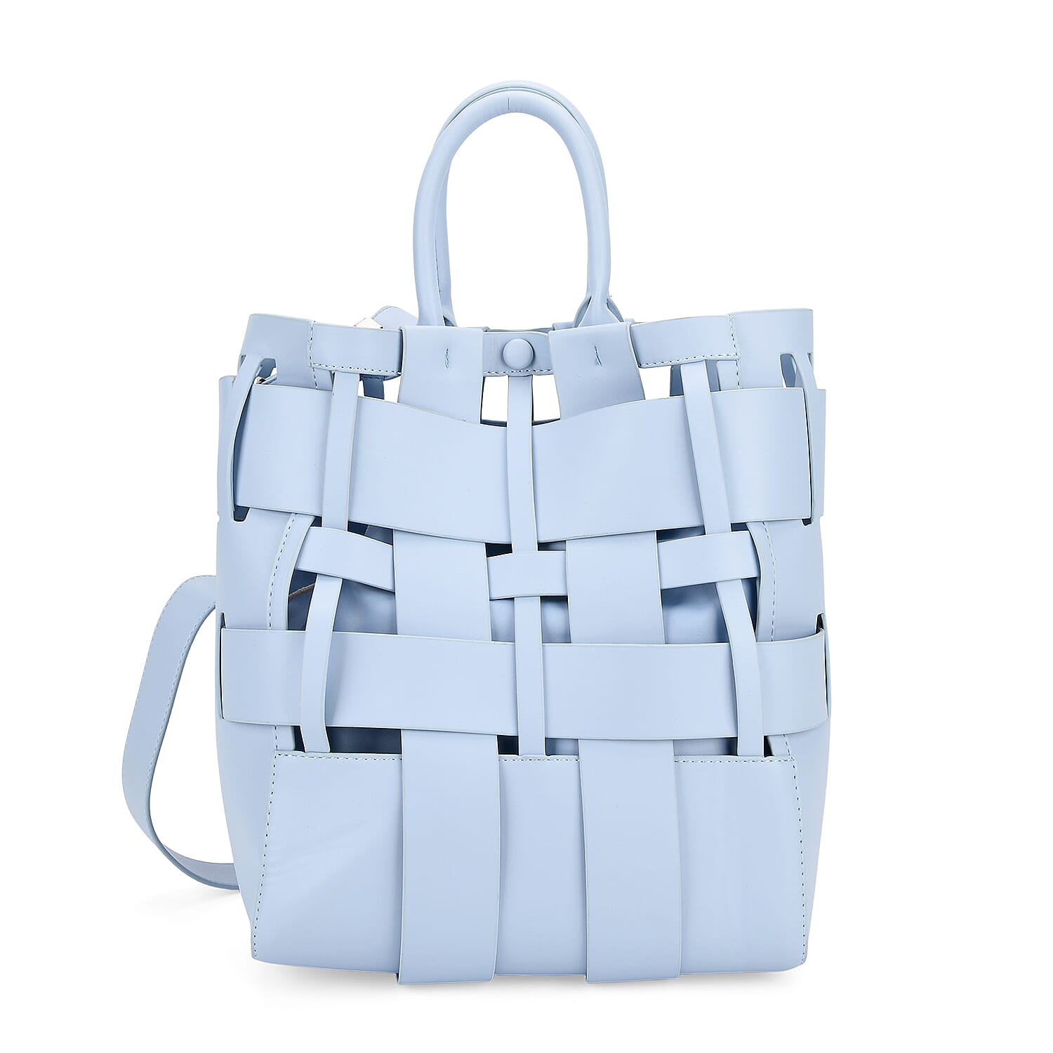 Hollow Woven Design Bucket Bag with Removable Drawstring Pouch - Light Blue