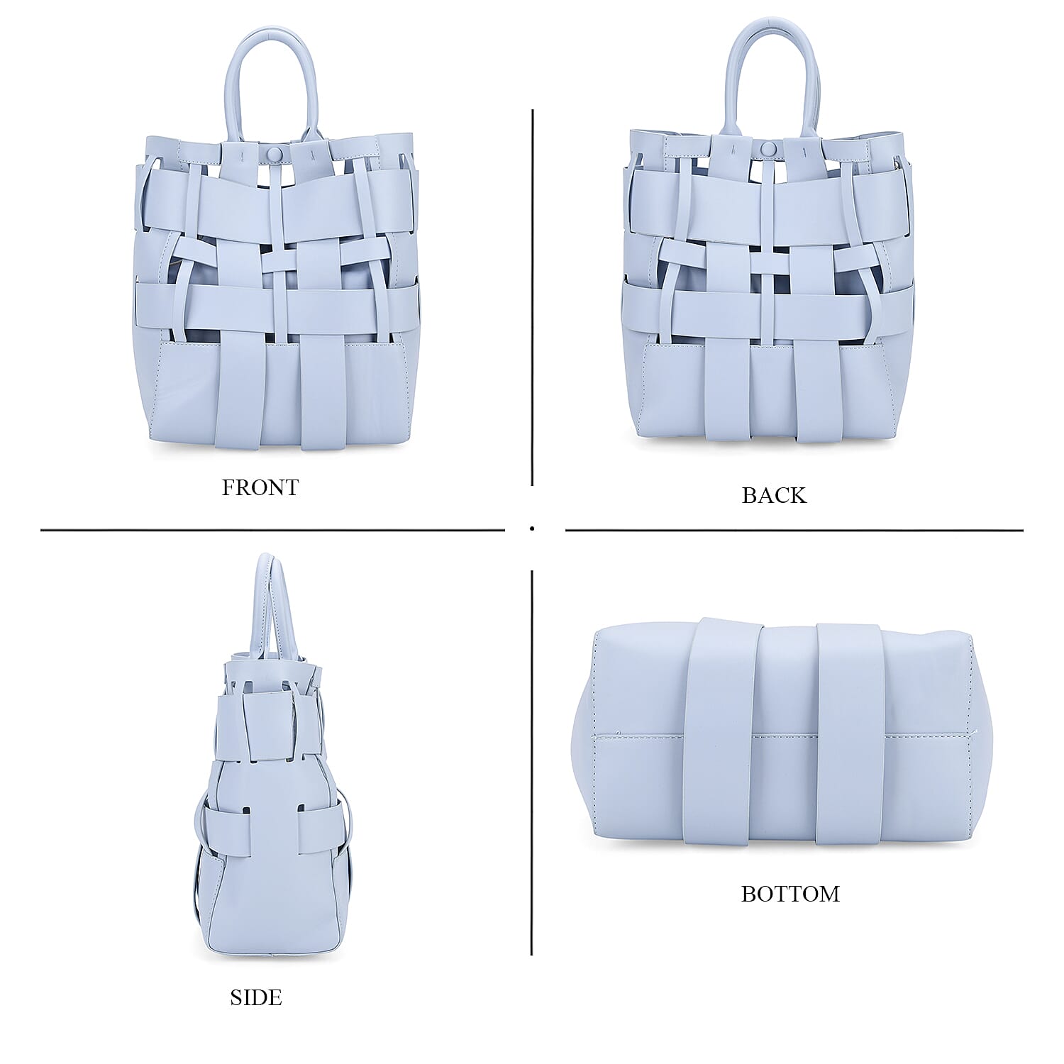 Hollow Woven Design Bucket Bag with Removable Drawstring Pouch - Light Blue